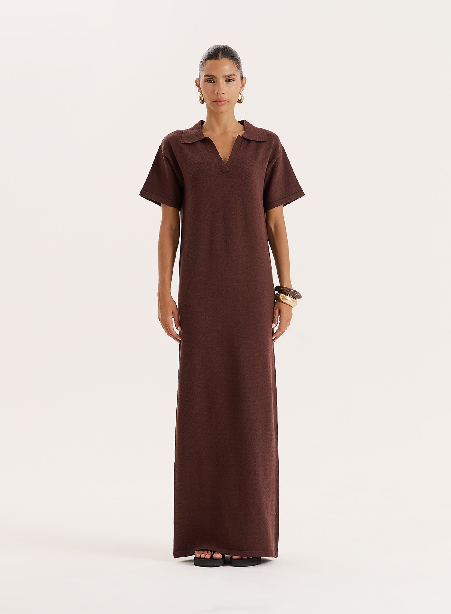 Chocolate Knitted Rugby Maxi Dress